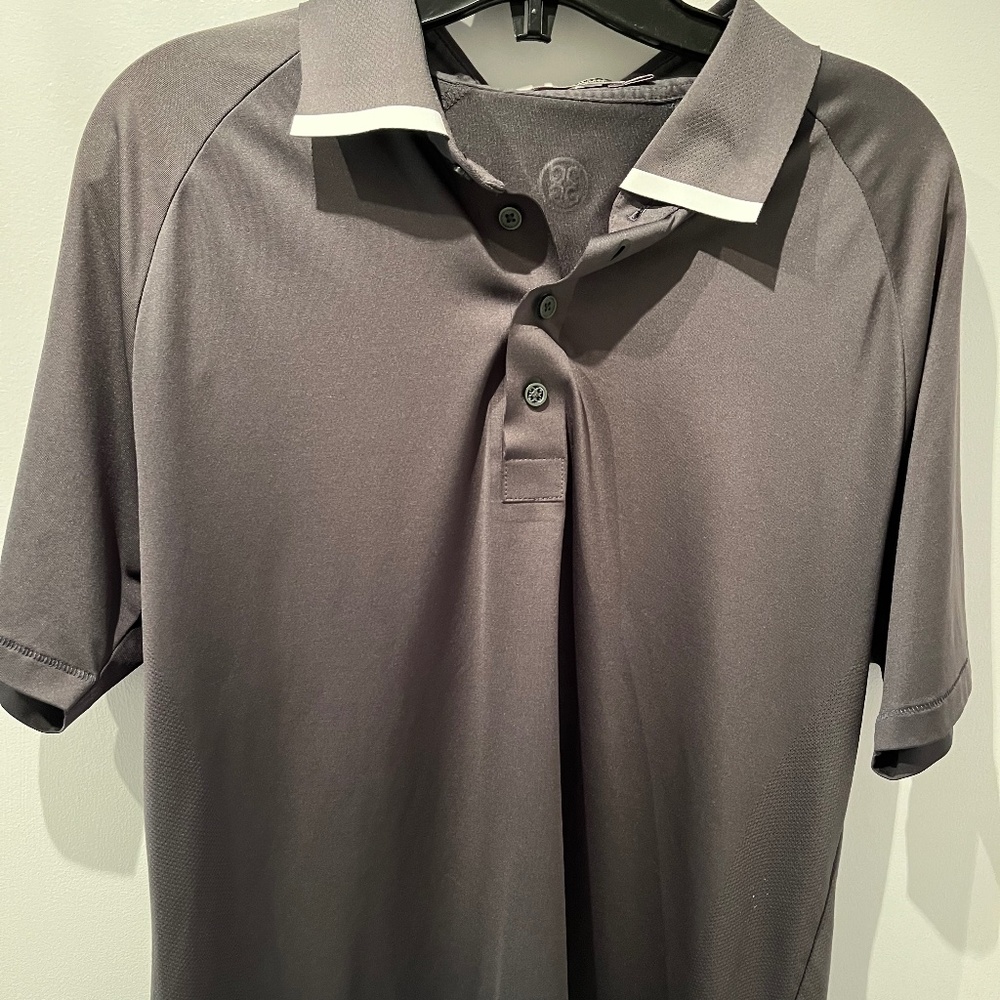 G/FORE Menโs Gray Polo with White Collar Trim